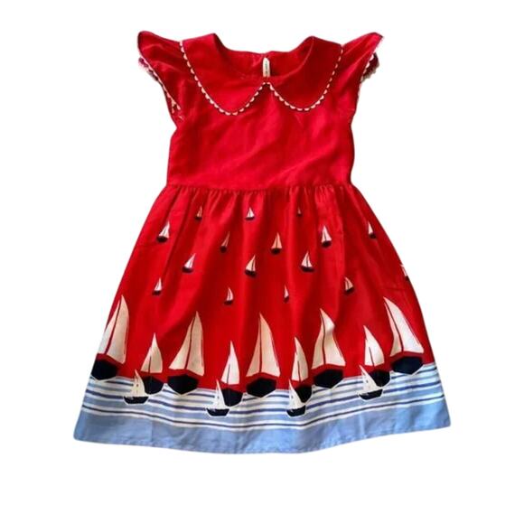 Janie and Jack Red Nautical Sailboat Dress Size 4 - Picture 3 of 11